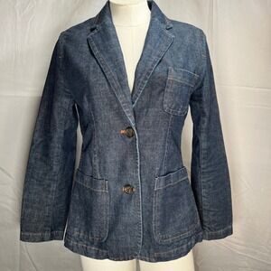 GAP Denim Blazer  Womens 4 Dark Blue Two Button Jean Jacket Pockets Y2K  Vintage